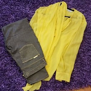 Womens Metallic Green/Yellow Jeans